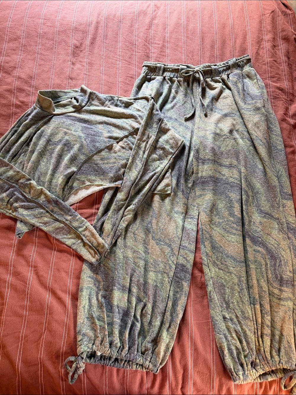 Urban Outfitters Olive Multi Marble-Print Lounge Set